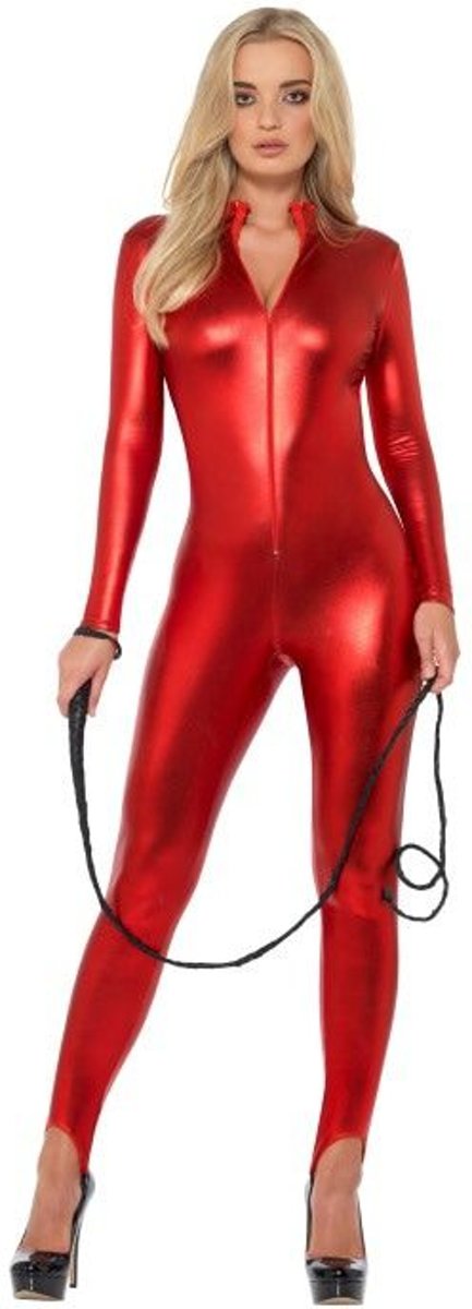 Erotisch & Fetish & Bloot Kostuum | Opzwepend Glimmend Rood Catsuit | Vrouw | Large | Halloween |  